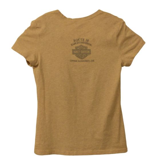 Harley-Davidson tshirt womens M Medium tan v-neck short sleeve 70s hippie style - Picture 2 of 9